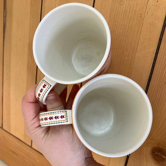Scandinavian Folk Art Ceramic Mugs Set of 2 Vintage Ethnic Print Design - Picture 7 of 7